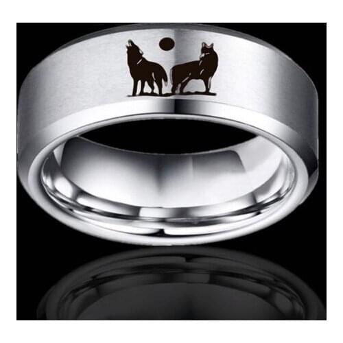 Punk Motorcycle Biker Jewelry Smooth Stainless Steel Rings for Men Couple Gift Black Silver Simple Design Womens Moon Wolf Ring