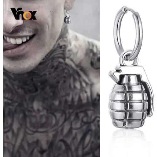 Vnox Gothic Grenade Shaped Earrings for Men Women,Punk Rock Cool Metal Soldier Real Man Ear Jewelry, Piercing Hoop,Clip Earrings