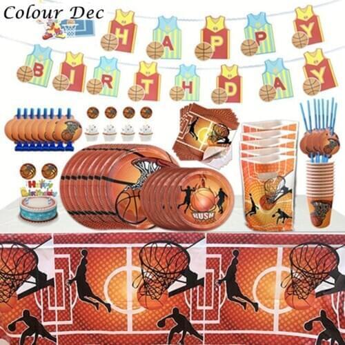 2020 New arrived Basketball Theme Tableware Set Boys Favor Basketball Birthday Party Paper Plate Cup Napkin Tablecloth Supplies