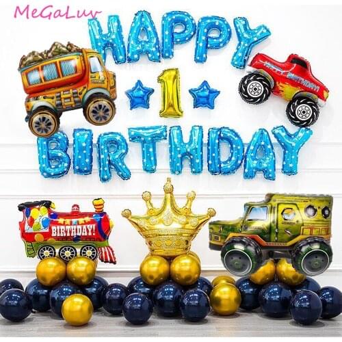 Boy Birthday Party Decoration Happy Birthday Pull Flag Engineering Vehicle Children Balloon Baby Shower Party Decoration