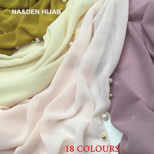 2019 New arrival bubble chiffon scarf scarves pearls bead women muslim hijab headbands shawls fashion foulard 22 color mulffer