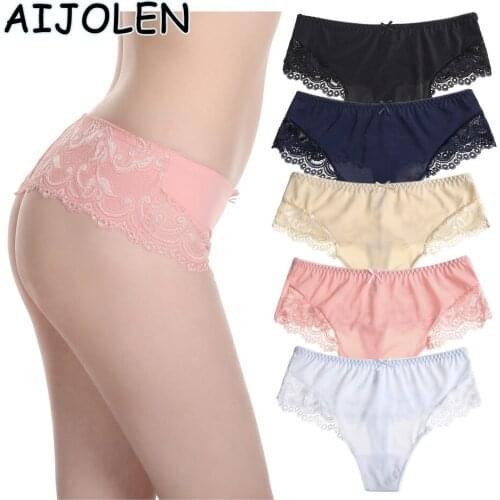 AIJOLEN Solid Color Hollow Lace Thong and G String Sexy Ladies Underpants Comfortable And Breathable Large Size Underwear