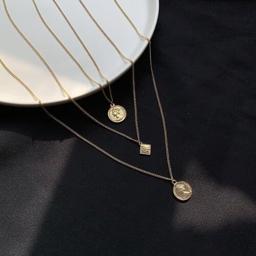 3 Shape Simple Vintage Carved Coin Necklace for Women Fashion Gold Silver Color Medallion Pendant Long Necklaces Boho Jewelry