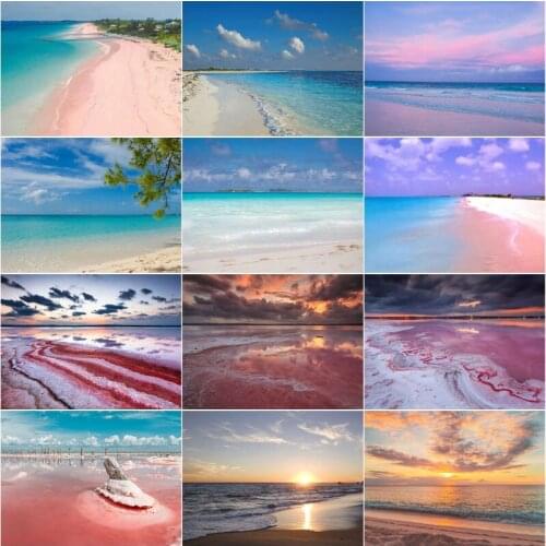 Landscape Pink Beach Sea Sunset Diy 5D Diamond Paintings Full Square and Round Embroidery Mosaic Cross Handmade Home Decor