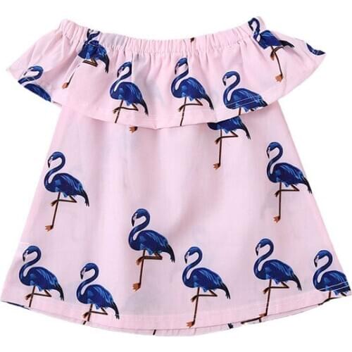 PUDCOCO Newborn Kids Baby Girls Party Flamingo Dress Skirt Shoulderless Sundress Outfits Clothes 6M-4T