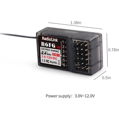 Radiolink RC Receiver R6FG 6 CH 2.4G HV Servo RX with Gyro Long Range Control for RC Car Boat Transmitter RC4GS V2/RC6GS V2