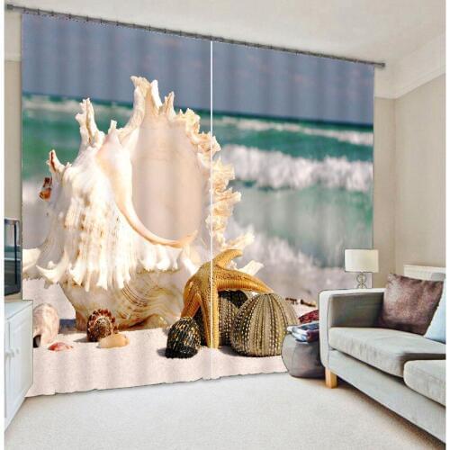 Luxury Blackout 3D Window Curtain Living Room Bedroom Customized size Drapes Rideaux Cortinas Beaches shellfish print pillowcase