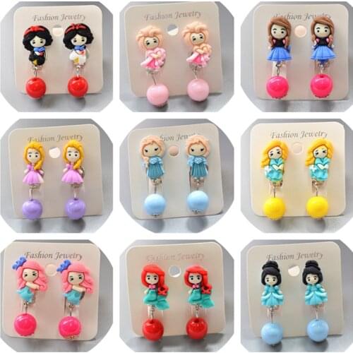 Frozen Princess Earrings Disney Princess Elsa Princess Ear Clip Jewelry Toy Cute Cartoon Children Girl Clothing Accessories 2