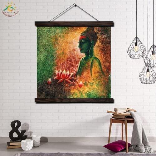 Buddha Lotus Modern Wall Art Print Pop Art Picture And Poster Frame Hanging Scroll Canvas Painting Home Decor Deep Green Lotus