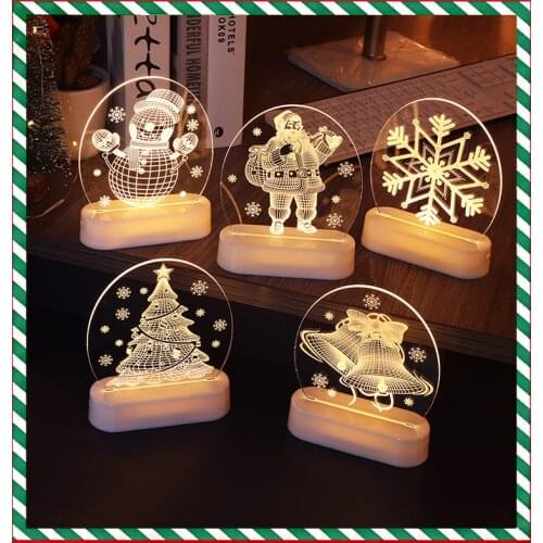 LED Fairy String Lights Battery USB 3D Santa Claus Tree Acrylic Night Light Wedding Christmas Decoration for Home Room Garland