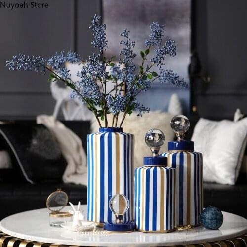 Creative Striped Storage Jar Vase Crystal Cover Home Ginger Jar Living Room Dried Flowers Flower Arrangement Accessories