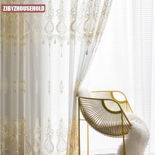 Ins Luxury Embroidered Tulle Curtains for Living Room Bedroom Windows Treatment European High End Sheer Screen