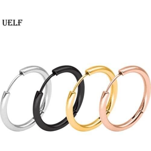 Uelf 1 Pair Small Hoop Earrings Stainless Steel Circle Round Huggie Hoop Earrings for Women Men Ear Ring Ear Bone Buckle