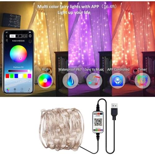 Smart LED Strip Lights RGB Bluetooth-Compatible APP Control USB Lamp Ribbon for Bedroom Christmas Decoration Night Light Strings