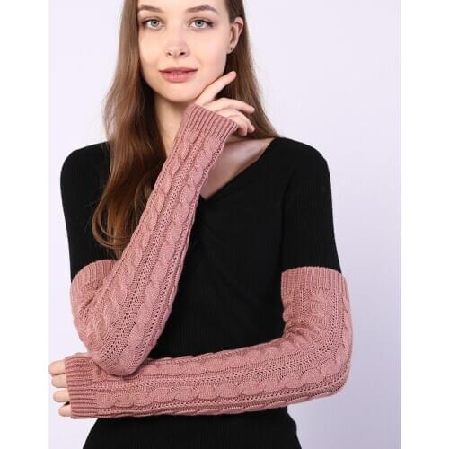 Women Arm Gloves Wrist Gloves Winter Long Fingerless Gloves Warm Fashion Mitten Knit Crochet Gloves