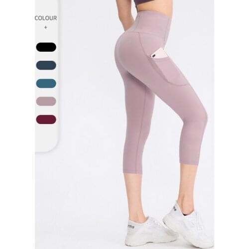 Yoga Pants Women Tights Pants Breathable Pants High Waist Leggins Fitness Pink Trousers with Pocket Girl Gym Pants 3/4 Trousers