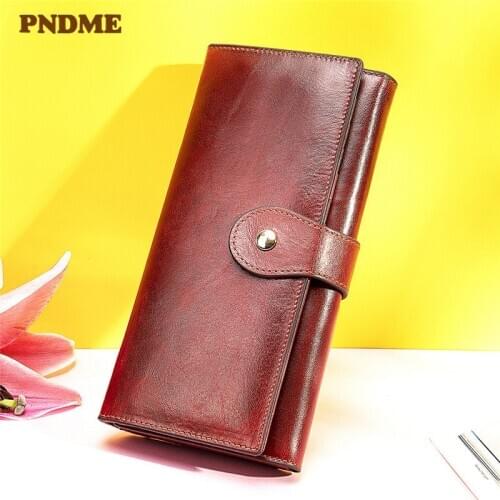 Fashion retro genuine leather ladies RFID anti-theft brush clutch wallet simple natural cowhide womens card holder coin purse