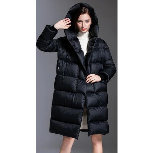 Europe winter oversize fluffy 95% duck down coat female big pendulum over the knee thicker warm hooded duck down jacket F135