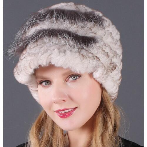 Winter Thickened Visor Hat Women Rex Rabbit Fox Fur Cap Ladies Fashion Warm All-match Outdoor Casual Ear Covering Caps H7027