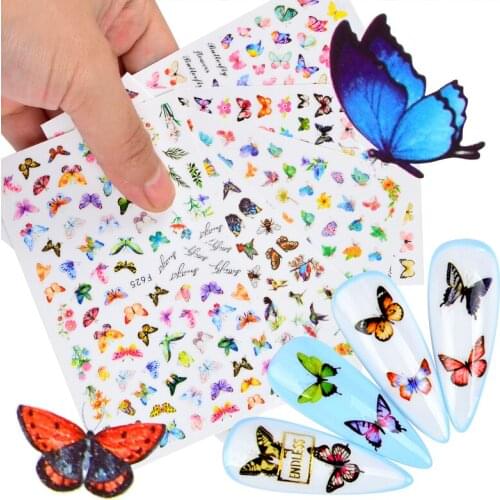 1 Sheets Self-adhesive Flower Butterfly Pattern 3D Nail Art Decorations Stickers Decals Manicure Fake Nails Sticker