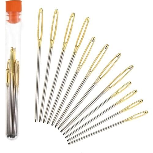 9/12/20 Pcs Large Eye Metal Needles Cross Stitch Knitting Yarn Sewing Hand Crochet Hook Set With Case Diy Sewing Needle Accessor