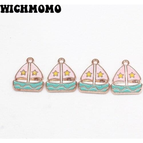 2021 New Fashion 10pcs/bag Zinc Alloy Drop Oil Little Sailboat Charms Pendants for DIY Girls Earring Jewelry Accessories