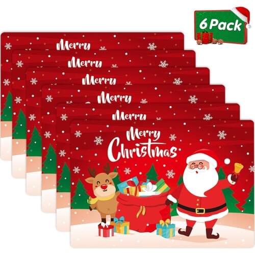 6pcs Christmas Placemats Waterproof Heat Insulation Table Mats Family Gathering Table Place Mats for Kitchen Table Decoration