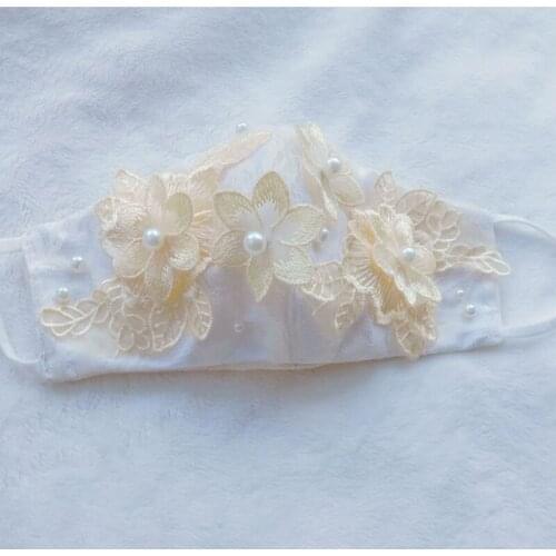 White Wedding Mask Stereoscopic Flower Hang-ear Face Jewelry For Women Blended Fabric Elegant Mask Accessories Party