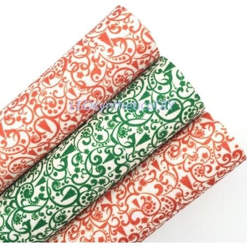 1PC 21X29CM Glitter Fabric, Flowers Printed Red and Green Glitter Leather Sheets For Making Bows LEOsyntheticoDIY 6S15A