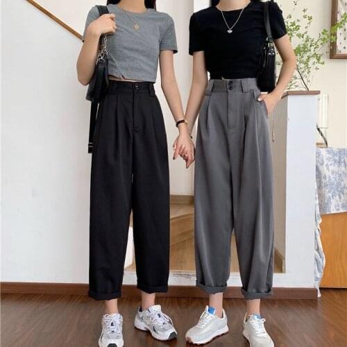 2021 Pants Women All-match Summer BF Style Minimalist Ladies Ankle-Length Trousers Wide-leg Chic Leisure Popular Female Pants