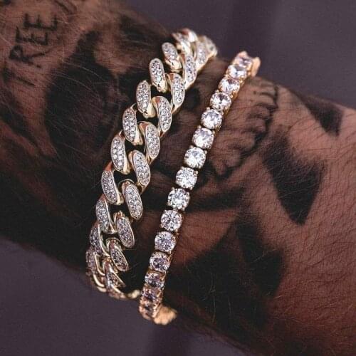 Hip hop bling cz cuban link chain high quality factory wholesale 12mm classic cuban link chain bracelet necklace hiphop jewelry