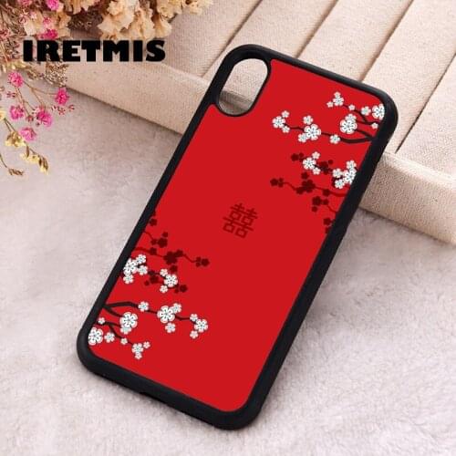 Iretmis 5 5S SE 2020 phone cover cases for iphone 6 6S 7 8 Plus X Xs XR 11 12 Mini Pro Max White Oriental Cherry Blossoms Red