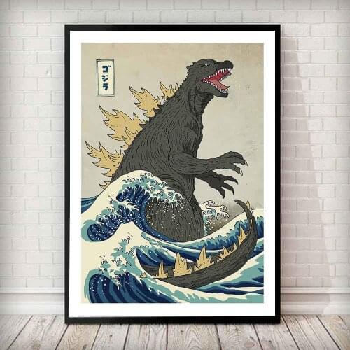 Kids Room Poster The Great Beast Off Kanagawa Art Print Poster Boy Animal Room Decor Wall Canvas Painting Dinosaur Picture Home