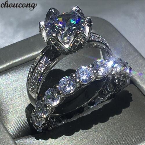 Choucong Flower ring set 3ct Clear 5A zircon Cz 925 Sterling silver Engagement Wedding Band Rings For Women Men Jewelry