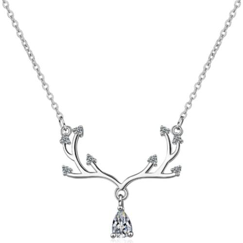 Korean style personality temperament fashion trend wild crystal elk antler short paragraph silver plated necklaces SE019