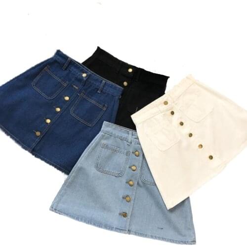 Short Denim Mini Skirt Button Off Double Pockets Harajuku Sexy Y2K Falda Skirts New 2021 Spring Summer TRF Womens ALine Jeans