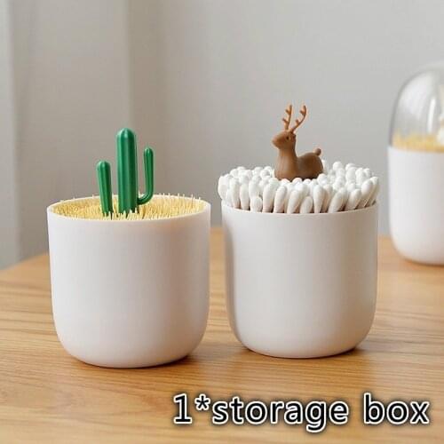 Creative Toothpick Holder Plastic Cotton Swab Holder with Cute Mini Cactus Trees Rabbit Table Accessories Home Decor