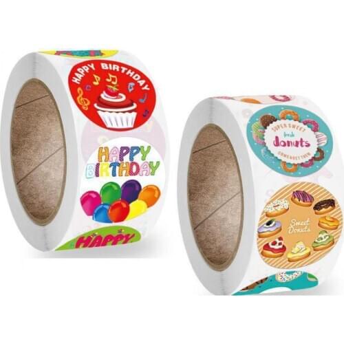 500pcs Round Happy Birthday Sticker Labels with 8 Assorted Designs for Teachers, Classroom, Offices, Celebration Gift Sticker