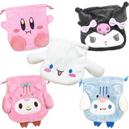 Cartoon Stuffed Animals Melody Cinnamorol Kirby Kuromi Plush Bag Kawaii Cute Soft Drawstring Pocket Coin Purse Plushie Toys Gift