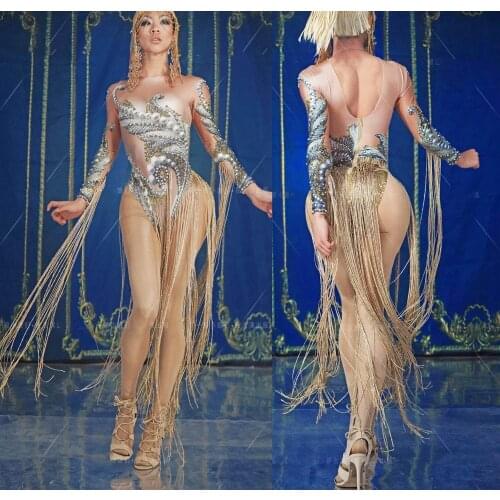 Nightclub bar catwalk Latin dance tassel diamond jumpsuit female singer Dj Ds gogo costume
