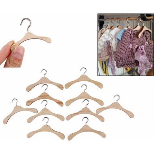 New 10pcs Mini Wood Hanger Kids Doll Clothes Hanger Storage Rack Hanger Rack Non-Slip Cloth Practical Suit Coat Hanger #926