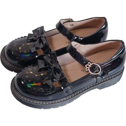 New Lolita Shoes Clock Pattern Design Bowknot Platform Loli Student Princess Shoes Casual Ladies Japanese Sweet Girls Jk Shoes