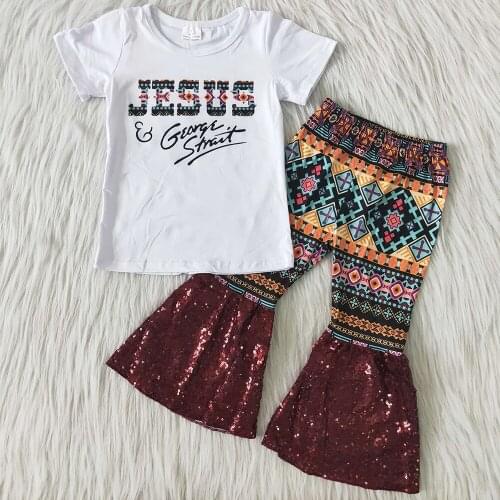 New Design Baby Girls Clothes Boutique Outfits Children Clothing Girls Bell Bottom Outfits Wholesale Kids Clothes Toddler Outfit