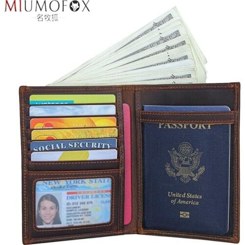 Genuine Leather Passport Cover Driver License Bag Document Credit Card RFID Purse Travel Men Wallet Ticket Holder Case for Women