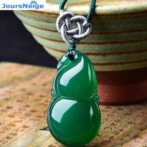 Wholesale Green Chalcedony Natural Crystal Pendants Gourd Pendant Necklace Lucky for Women Men Simple Crystal Fu Lu Jewelry
