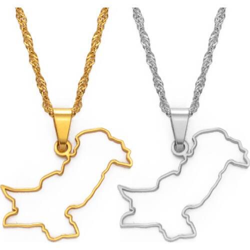Anniyo Contour Design Pakistan Map Pendant Necklaces Silver Color/Gold Color Pakistani Ethnic Jewelry #148321
