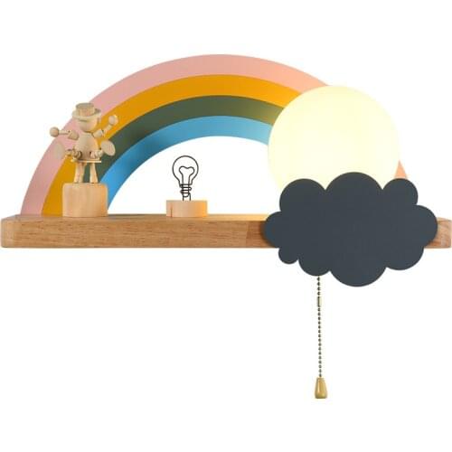 Bedroom Bedside Wall Lamp Cartoon Wall Lamp In Childrens Room Nordic Creative Rainbow With Shelf Study Wall Decor
