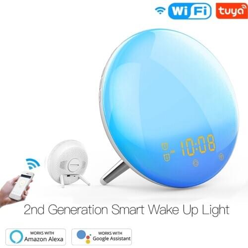 WiFi Smart Wake Up Light Workday Alarm Clock with 7 Colors Sunrise/Sunset Smart Life Tuya APP Works with for Alexa Google Home