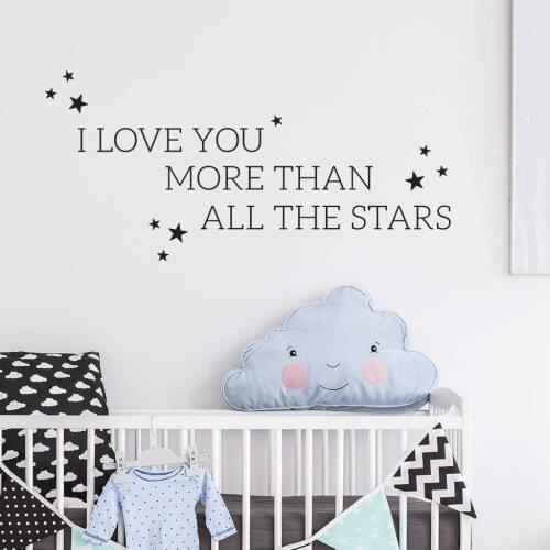 Text Vinyl Nursery Wall Stickers I Love You More Than All The Stars Wall Decal Sticker Kids Gift Monochrome Decals Words S098