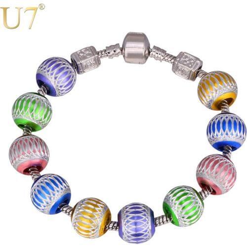 U7 European Bead Bracelets For Women Fashion Jewelry Wholesale Colorful Trendy Lucky Ball Strand Bracelet H788